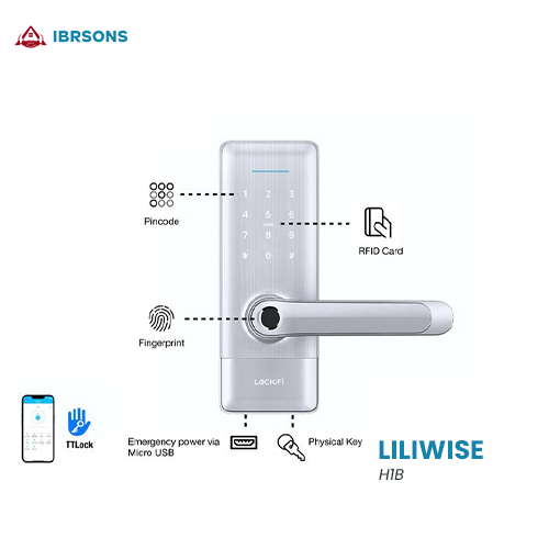 H1B - Elegant Design 7 Way Operated Fingerprint, Card, Pin, App, Bluetooth, Remote & Emergency Key Method Digital Door Lock - Wifi Bridge (Optional), Only Silver Available