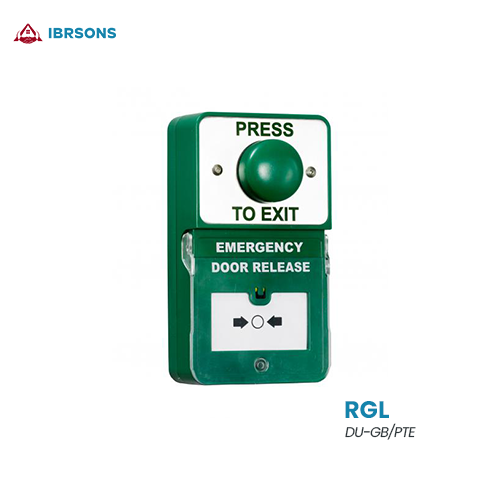 RGL ELECTRONICS - DU-GB/PTE Surface Mounted Resettable Dual Unit, With Buzzer & LED Emergency Door Release DU-GB/PTE - Single & Multiple Pole Contacts